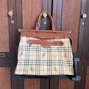 Vintage Burberrys Haymarket Check (Equestrian Knight) Rolling Weekend Luggage